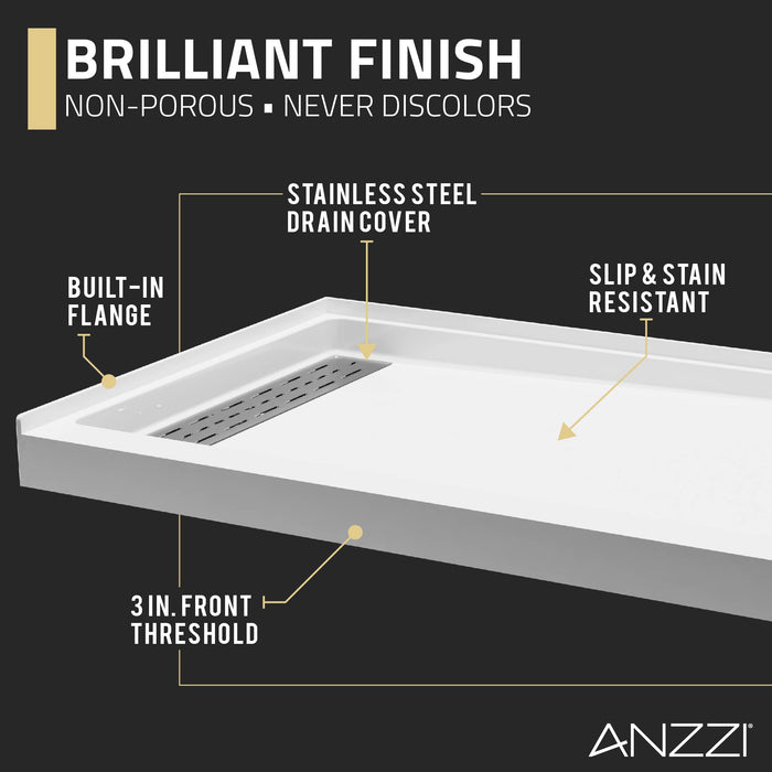ANZZI SB-AZ103L ALEXANDER 48" x 32" Left Drain Shower Base in White