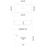 ALFI Brand AB3418SBUM-T Titanium 33" Granite Composite Workstation Single Bowl Undermount Sink