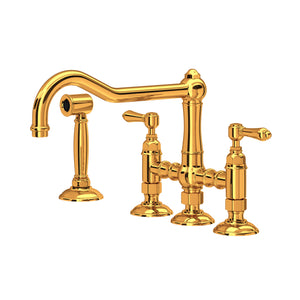 House of Rohl A1458LMWSIB-2 Acqui Deck Mount Column Spout 3 Leg Bridge Kitchen Faucet with Sidespray