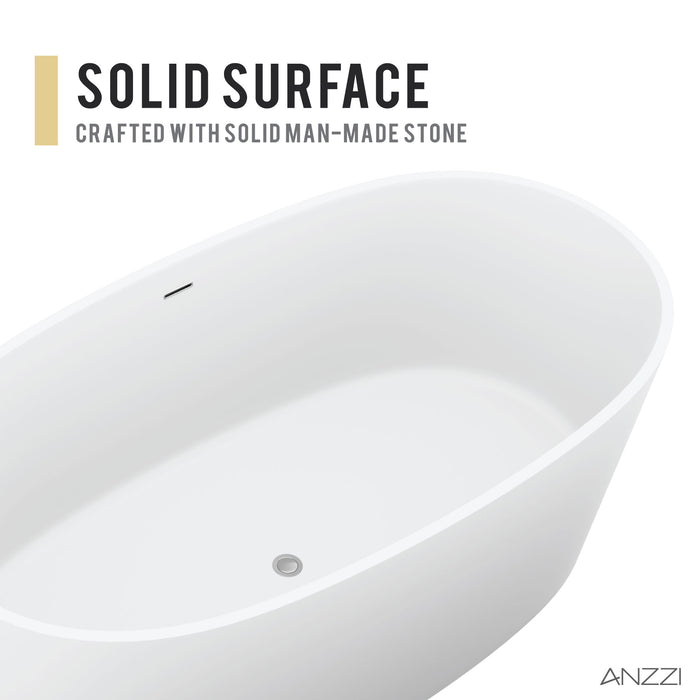 ANZZI FT-AZ8416 Bellentin 5.1 ft. Solid Surface Center Drain Freestanding Bathtub in Matte White