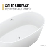 ANZZI FT-AZ8416 Bellentin 5.1 ft. Solid Surface Center Drain Freestanding Bathtub in Matte White