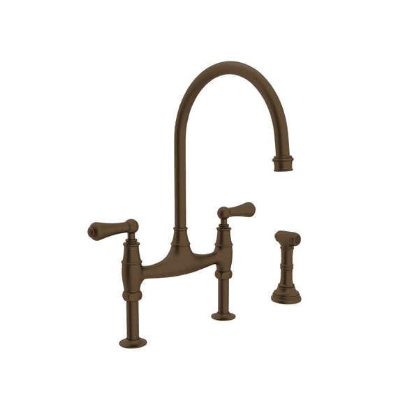 Rohl U.4719L-EB-2 Perrin and Rowe Georgian Era Bridge Kitchen Faucet with Sidespray