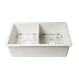 ALFI Brand ABF3219DUD-W White 32" x 19" Double Bowl Fireclay Kitchen Sink with Grid