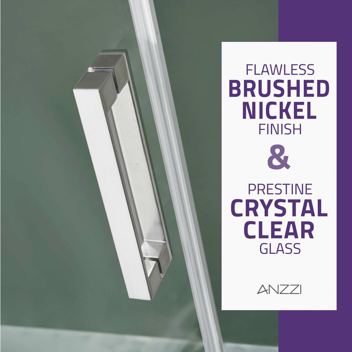 ANZZI SD-FRLS05702BN Rhodes Series 60" x 76" Frameless Sliding Shower Door with Handle in Brushed Nickel