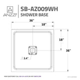 ANZZI SB-AZ009WH Titan Series 36" x 36" Double Threshold Shower Base in White