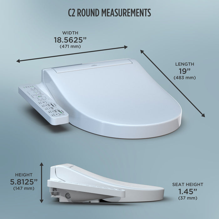 TOTO SW3073#01 WASHLET C2 Electronic Bidet Toilet Seat with PreMist and eWater+ Wand Cleaning, Round