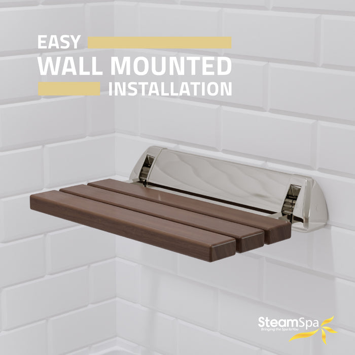 SteamSpa SS-K-NI Kind 20" Teak Wall Mounted Folding Shower Seat