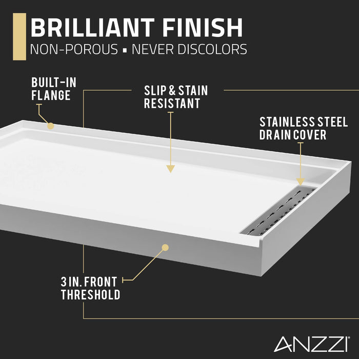 ANZZI SB-AZ103R ALEXANDER 48" x 32" Right Drain Shower Base in White