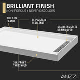 ANZZI SB-AZ103R ALEXANDER 48" x 32" Right Drain Shower Base in White