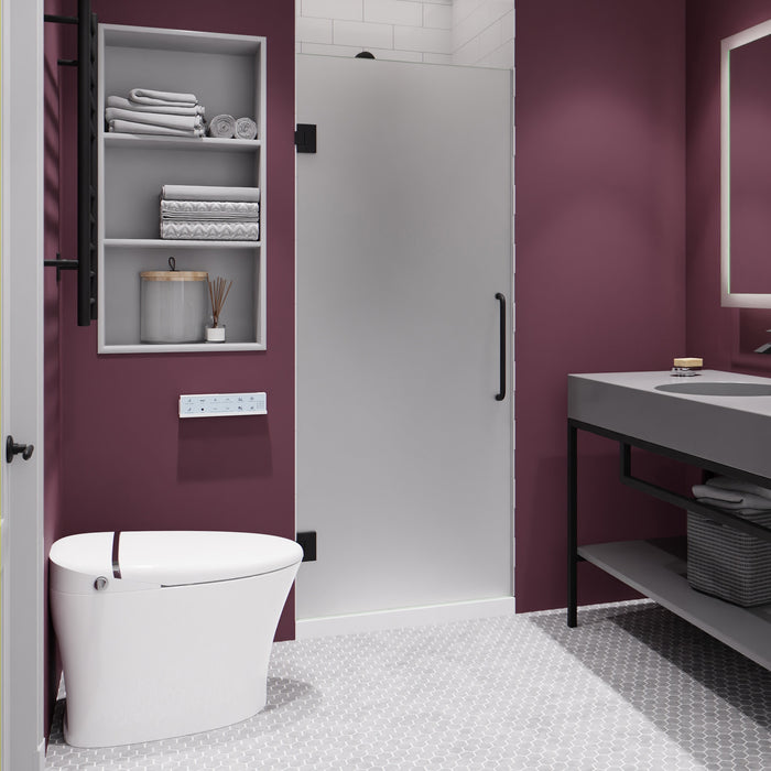 Passion Series 24 in. by 72 in. Frameless Hinged shower door in Matte Black with Frosted Glass and Handle