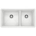 Blanco 441125 Precis SILGRANIT 33" 60/40 Double Bowl Undermount Kitchen Sink - White