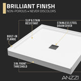 ANZZI SB-AZ102C ALEXANDER 36" x 36" Center Drain Shower Base in White