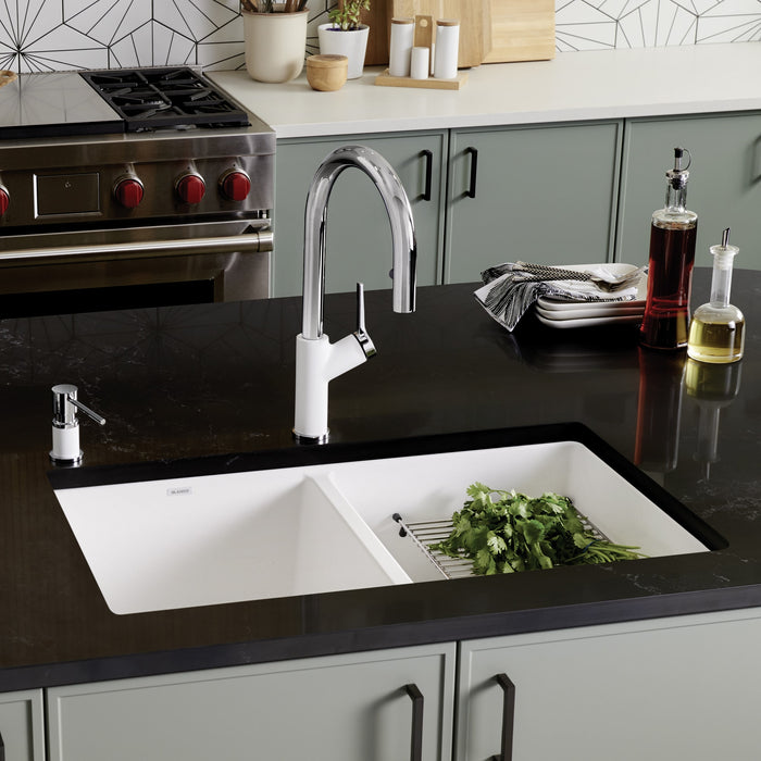 Blanco 516320 Precis SILGRANIT 29" 50/50 Double Bowl Undermount Kitchen Sink - White