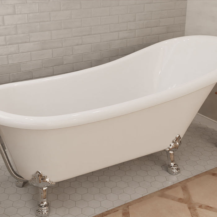 ANZZI FT-CF131LXFT-CH 67.32" Diamante Slipper-Style Acrylic Claw Foot Tub in White