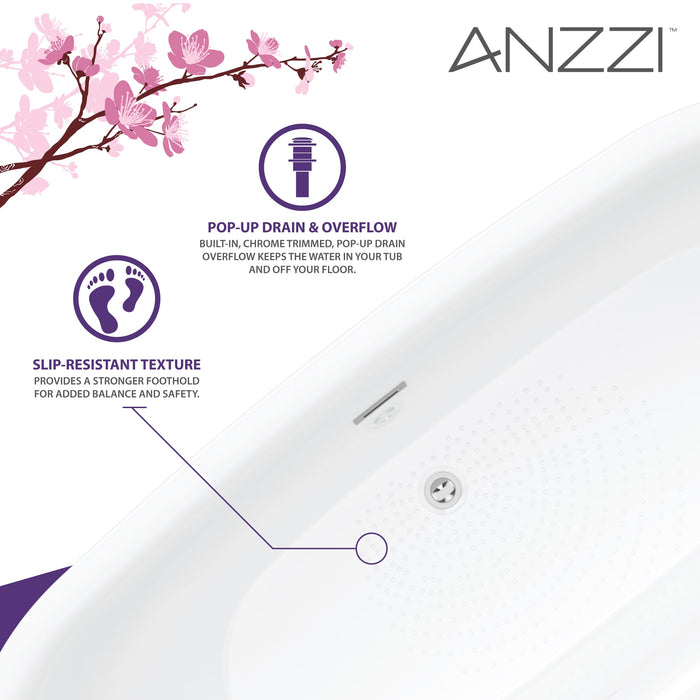 ANZZI FT-AZ411-59 Britt 59" Acrylic Flatbottom Freestanding Bathtub in White
