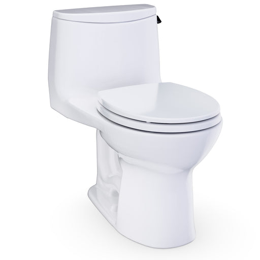 TOTO UltraMax One-Piece Round 1.28 GPF Universal Height Toilet with Right-Hand Trip Lever, CEFIONTECT and SS113 SoftClose Seat, Cotton White - MS603113CEFRG#01