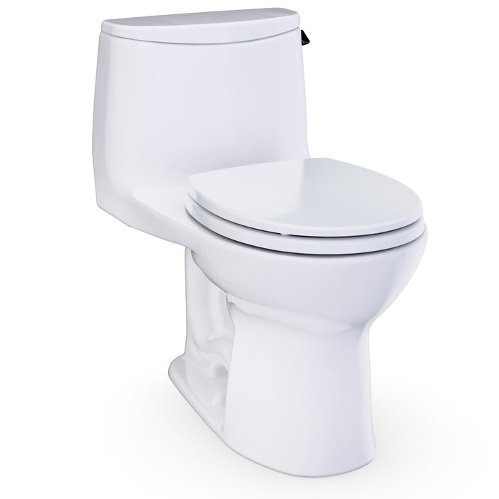 TOTO UltraMax One-Piece Round 1.28 GPF Universal Height Toilet with Right-Hand Trip Lever, CEFIONTECT and SS113 SoftClose Seat, Cotton White - MS603113CEFRG#01