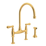 Rohl U.4719L-ULB-2 Perrin and Rowe Georgian Era Bridge Kitchen Faucet with Sidespray