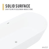 ANZZI FT-AZ8402 Badi 5.9 ft. Solid Surface Center Drain Freestanding Bathtub in Matte White