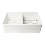 ALFI Brand ABFS3320D-W White 33" x 20" Workstation Double Bowl Step Rim Fireclay Farm Sink