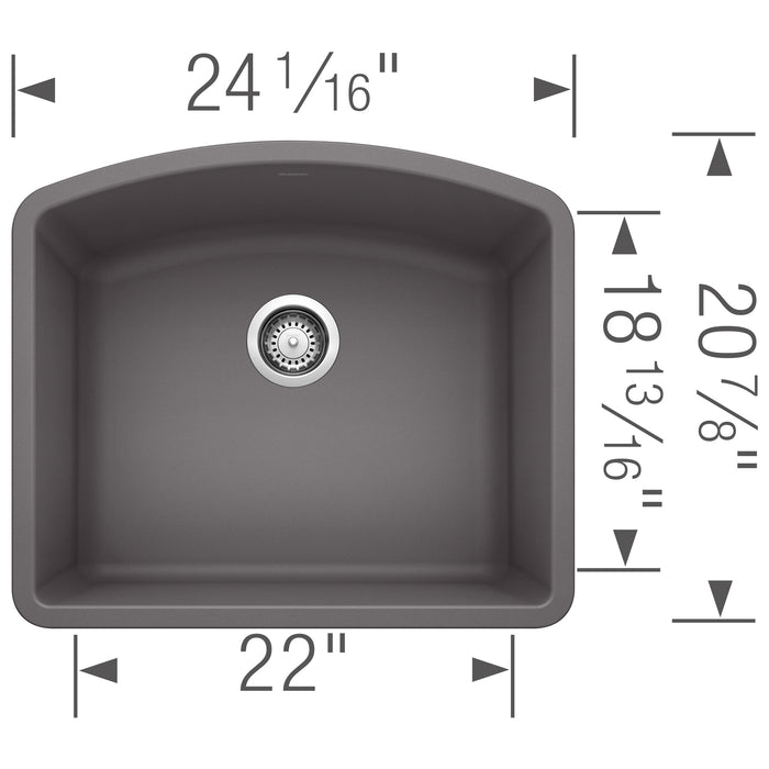 Blanco 441468 Diamond SILGRANIT 24" Single Bowl Undermount Kitchen Sink - Cinder