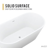 ANZZI FT-AZ8414 Kosima 5.6 ft. Solid Surface Center Drain Freestanding Bathtub in Matte White