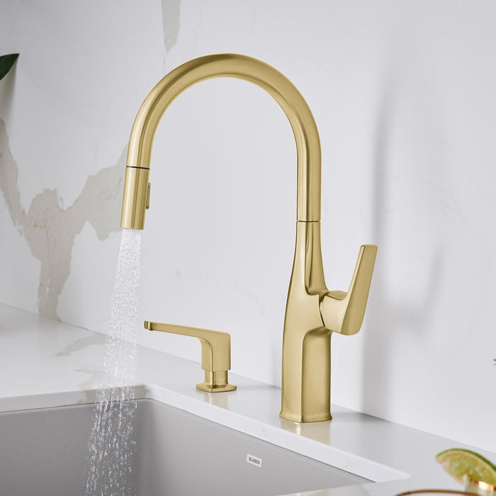 Blanco 442985 Rivana High-Arc Pull-Down Dual-Spray Kitchen Faucet - Satin Gold