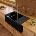 ALFI brand AB33FARM-BLA Black 33" Granite Composite Single Bowl Drop In Farm Sink with Accessories