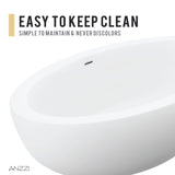 ANZZI FT-AZ8415 Kekehun 6.3 ft. Solid Surface Center Drain Freestanding Bathtub in Matte White