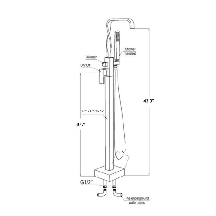 ANZZI FS-AZ0050CH Yosemite 2-Handle Claw Foot Tub Faucet with Hand Shower in Polished Chrome