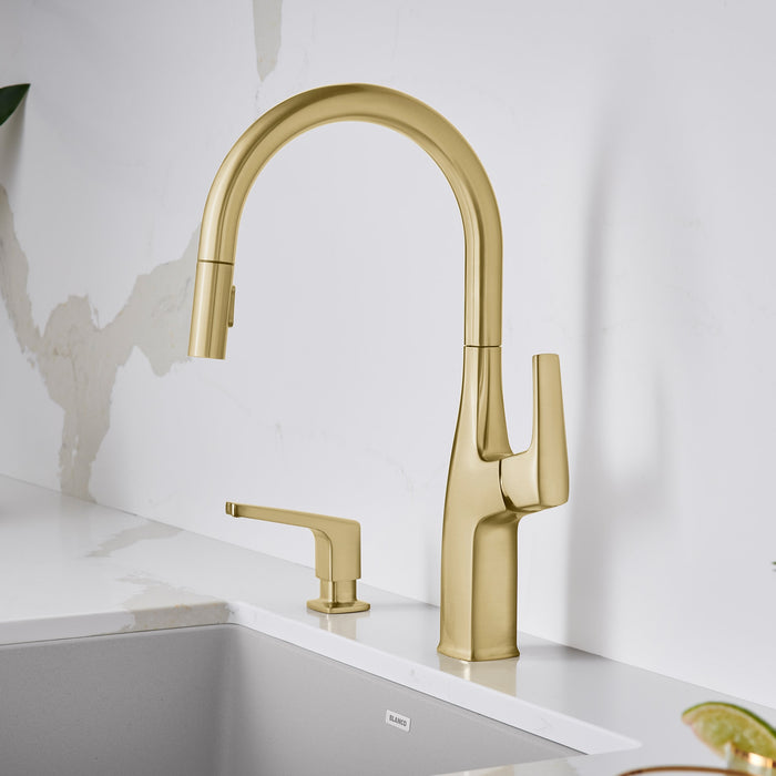 Blanco 442985 Rivana High-Arc Pull-Down Dual-Spray Kitchen Faucet - Satin Gold