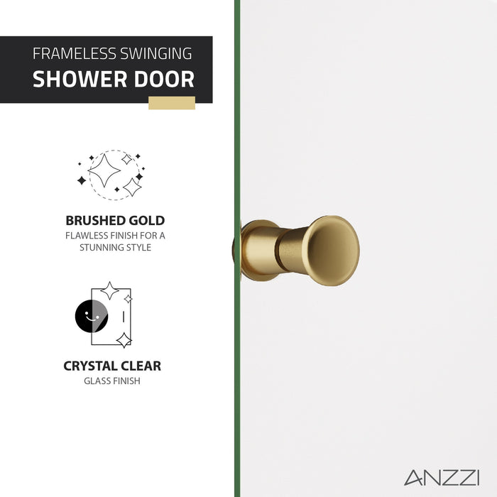 ANZZI SD-AZ14-01BG Romance 72" x 33.5" Frameless Swinging Shower Door in Brushed Gold
