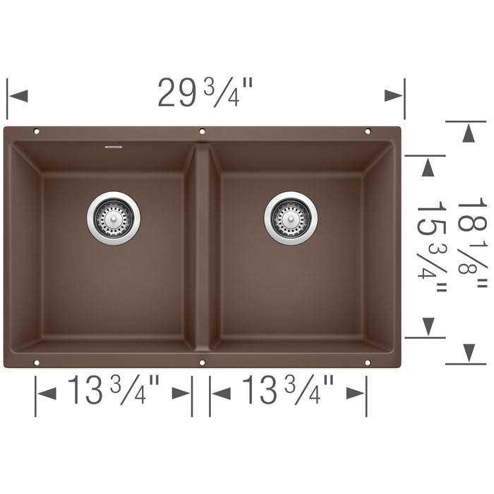 Blanco 516323 Precis SILGRANIT 29" 50/50 Double Bowl Undermount Kitchen Sink - Cafe