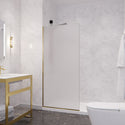 Veil Series 74 in. by 34 in. Framed Frosted Glass Shower Screen in Brushed Gold