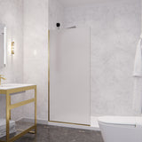 Veil Series 74 in. by 34 in. Framed Frosted Glass Shower Screen in Brushed Gold