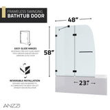 ANZZI SD-AZ8076-01MB Pacific Series 48" by 58" Frameless Hinged Tub Door in Matte Black