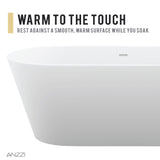 ANZZI FT-AZ8414 Kosima 5.6 ft. Solid Surface Center Drain Freestanding Bathtub in Matte White