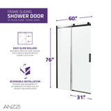 ANZZI SD-FRLS05702MB Rhodes Series 60" x 76" Frameless Sliding Shower Door with Handle in Matte Black