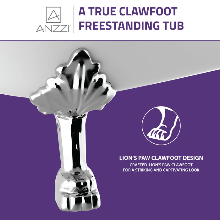 ANZZI FT-CF131LXFT-CH 67.32" Diamante Slipper-Style Acrylic Claw Foot Tub in White