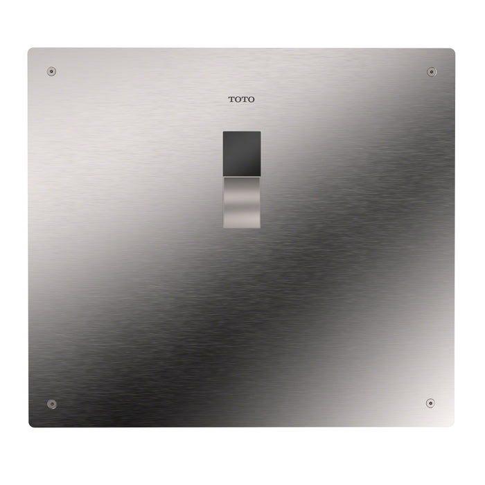 TOTO ECOPOWER touchless 1.6 GPF concealed toilet flushometer valve for top-spud in Stainless Steel finish with 14x12 cover plate.