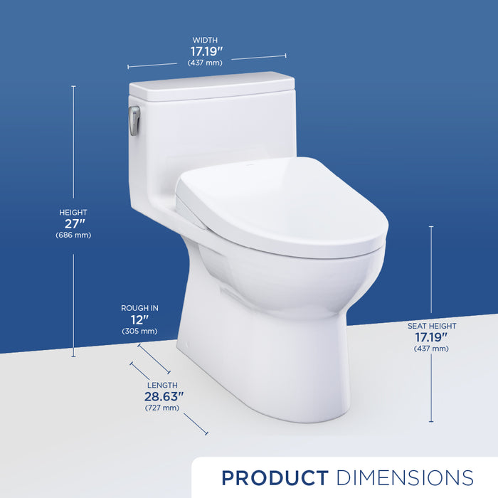 TOTO MW6724726CUFGA#01 Redington 1G WASHLET+ S7 One-Piece Elongated 1.0 GPF Auto Flush Universal Height Toilet