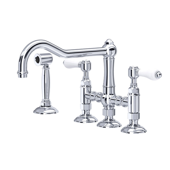 House of Rohl A1458LPWSAPC-2 Acqui Deck Mount Column Spout 3 Leg Bridge Kitchen Faucet with Sidespray