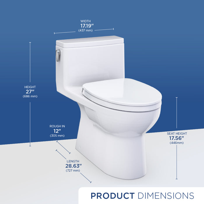 TOTO MS672124CEF#51 Redington One-Piece Elongated 1.28 GPF Universal Height Toilet with Seat, Ebony (Black)