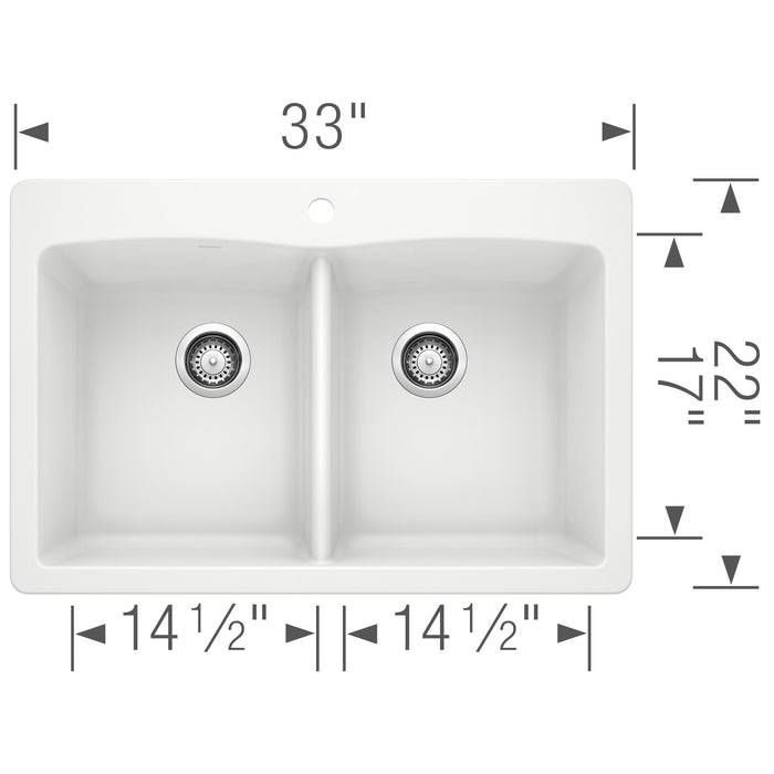 Blanco 440221 Diamond SILGRANIT 33" 50/50 Double Bowl Dual Mount Kitchen Sink - White