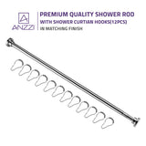 ANZZI AC-AZSR55CH 35-55 Inches Shower Curtain Rod with Shower Hooks in Polished Chrome