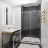 ANZZI SD-AZ8077-01BG Leon Series 48" by 76" Frameless Sliding Shower Door in Brushed Gold with Handle