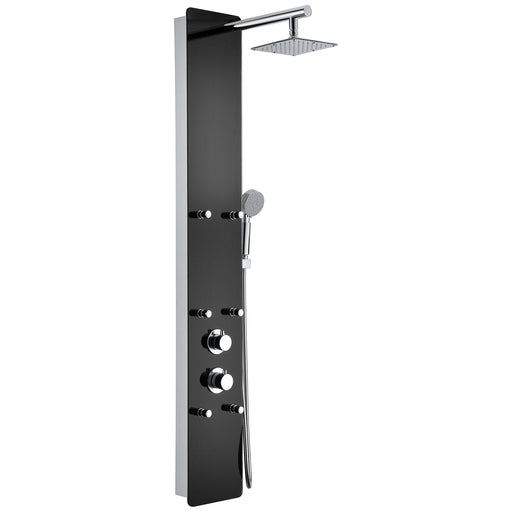 Melody 59 in. 6-Jetted Shower Panel with Heavy Rain Shower and Spray Wand in Black Deco-Glass