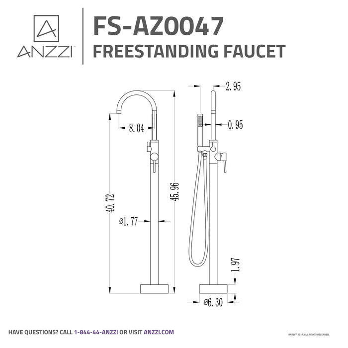 ANZZI FS-AZ0047BK Coral Series 2-Handle Freestanding Claw Foot Tub Faucet with Hand Shower in Matte Black