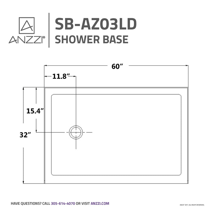 ANZZI SB-AZ03LD Tier 32 x 60" Left Drain Single Threshold Shower Base in White