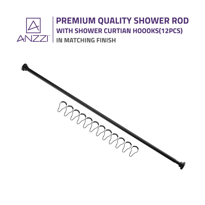 ANZZI AC-AZSR88MB 48-88 Inches Shower Curtain Rod with Shower Hooks in Matte Black
